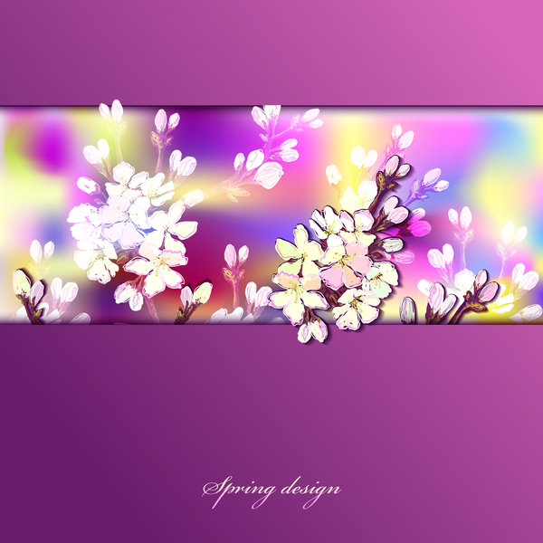 Purpurspringkarte mit Blumenvektoren 03  