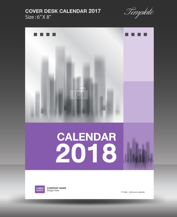 Purpurroter vertikaler Abdeckungsschablonenvektor des Tischkalender 2018  