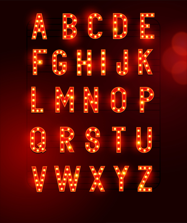 Rosso neon alfabeto brillante vettore  