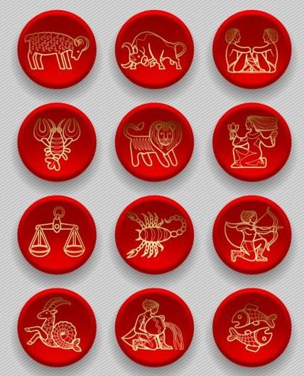 Red zodiac icons vector material  