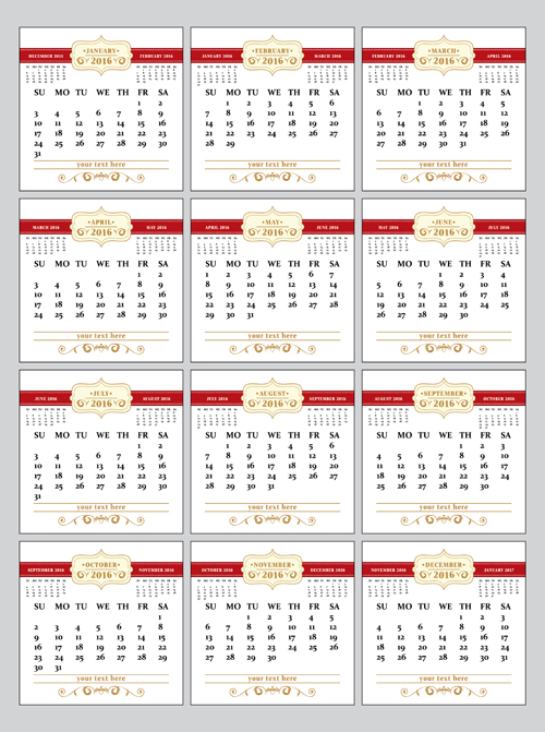 Retro 2016 calendars design vector material 05  