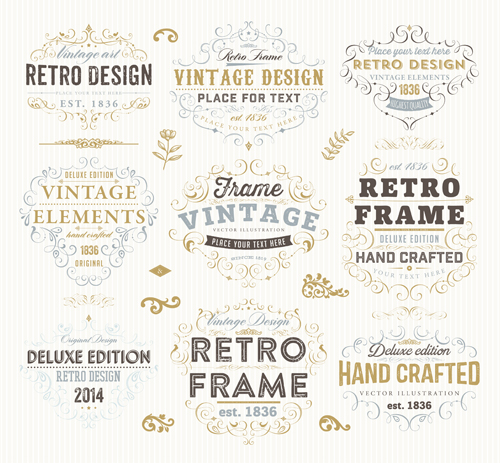 Retro elements ornaments and labels creative vector 06  