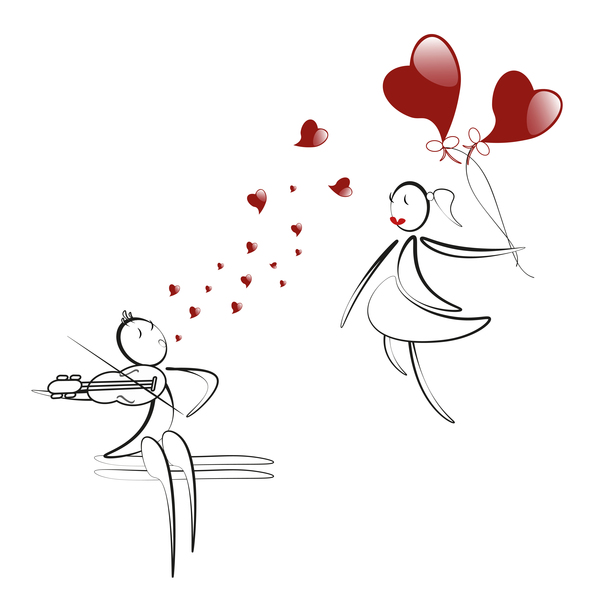 ロマンチックな少年と赤いハートの風船と女の子のベクトルの 08  