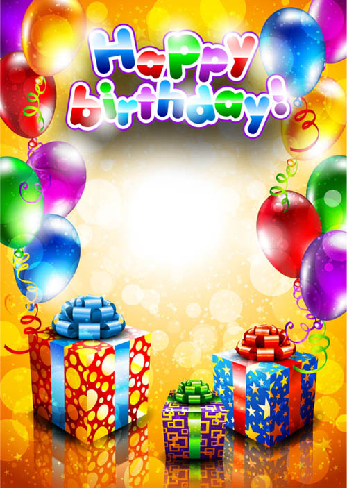 Set of Happy birthday postcards design elements vector 02  