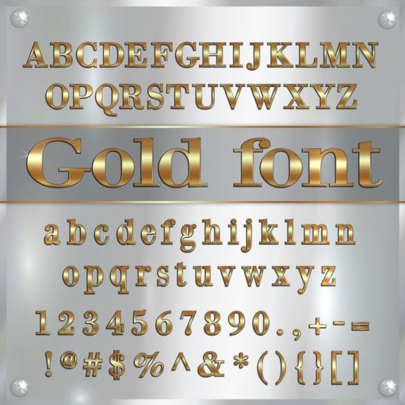 Glänzende goldene Schrift Alphabet mit Nummer Vektor 02  