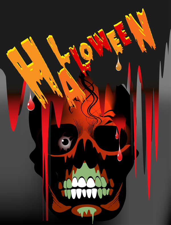 Skull with halloween background vectors 07  