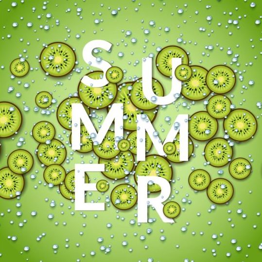 Summer fizzy water background with kiwi slices vector 01  