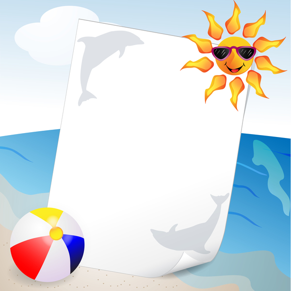 ビーチと漫画太陽ベクター 02 で夏旅行の背景  
