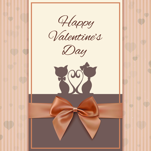 Valentines Day cards with ornate bow vector 02  