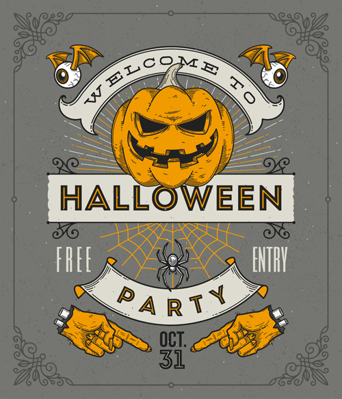 Vintage halloween party vector poster set 04  