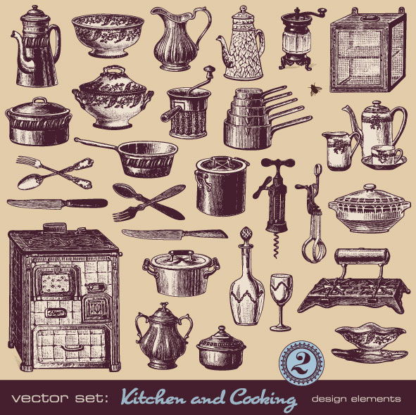vector Set of Retro kitchen and cooking 02  