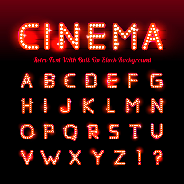 Kino Schriftart mit schwarzem Hintergrund Vektor  