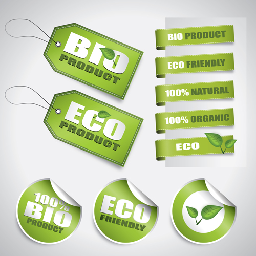 Go green Eco and Bio labels with Stickers vector 01  