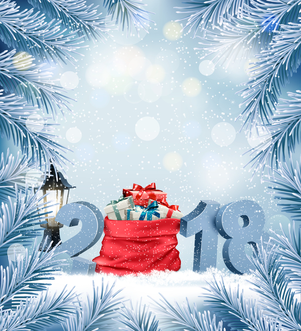 Feiertagsweihnachtshintergrund mit rotem Sack und Vektor 2018  