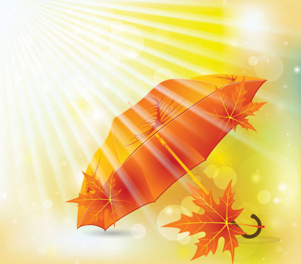 Maple Leaves and Umbrella vector background 02  