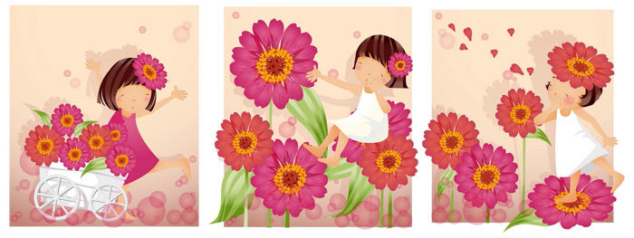 Elements of girl purple daisy Vector  