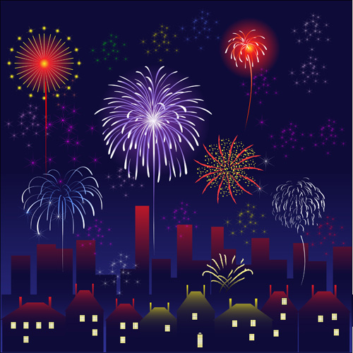 Set of holiday Fireworks design vector material 09  