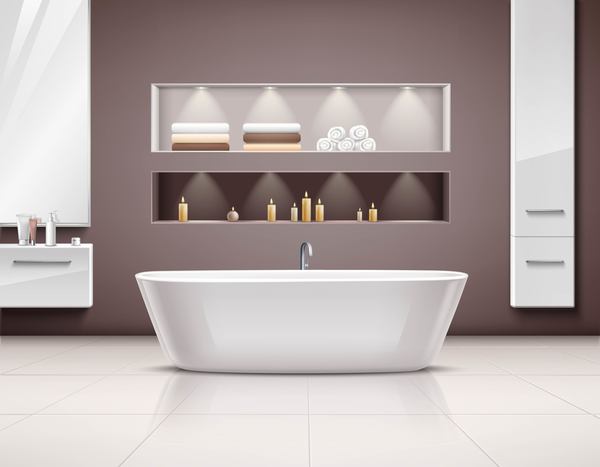 Bathroom interior design realistic vector 02  