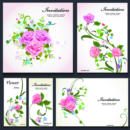 Beautiful flowers Invitation design material 04  