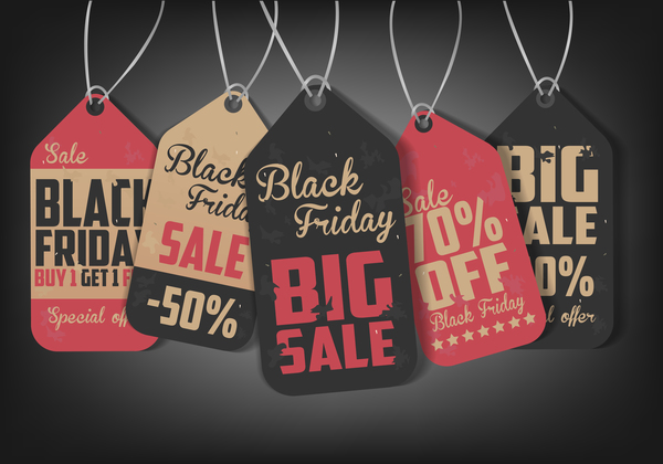 Black Friday big sale tags retro vectors  