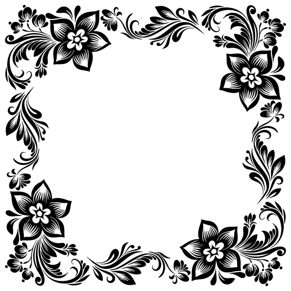 Black flower decorative frame vectors material 02  