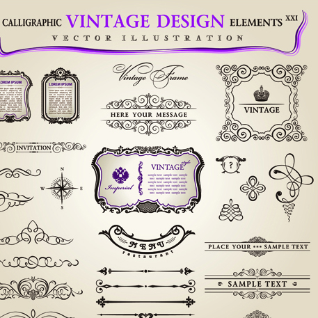 Set of Calligraphic vintage Borders and label vector 09  