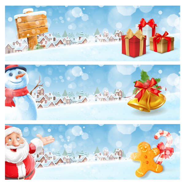 Christmas banner with winter town vector  