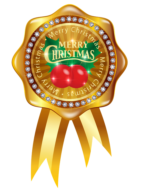 Christmas golden badges with diamonds vector 01  