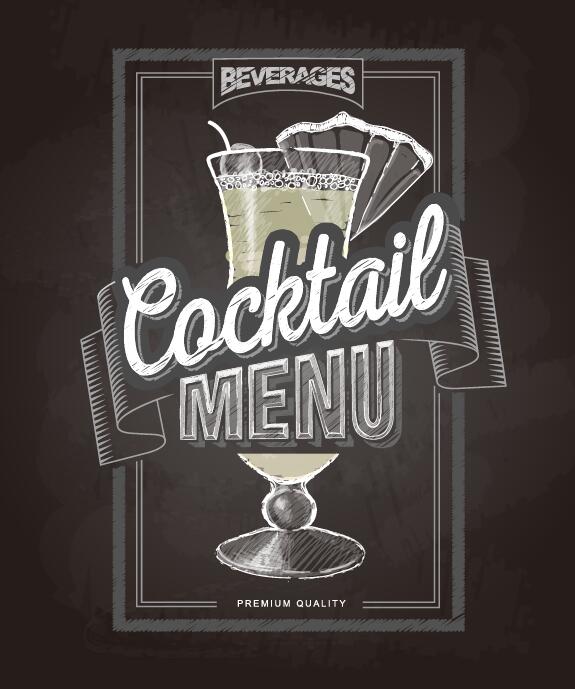 Cocktail menu cover with chalkboard and chalk drawing vector 16  