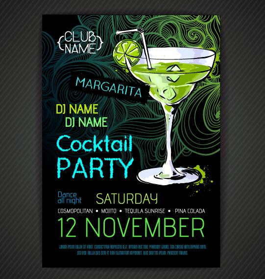 Cocktail party poster and flyer template vector 05  