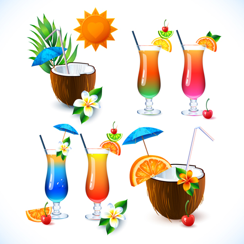 Coconut and cocktails vector graphics 01  