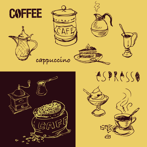 Retro Hand drawn Coffee elements vector 03  