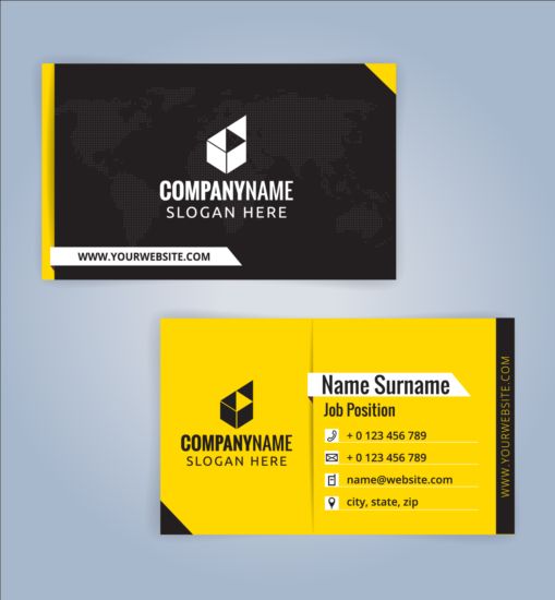 Creative business card black with yellow vector 04  