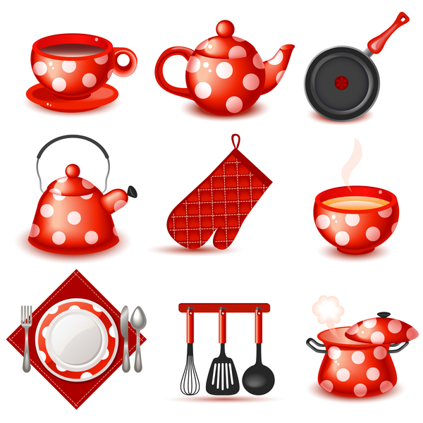 Illustration vectorielle de vaisselle rouge mignon  