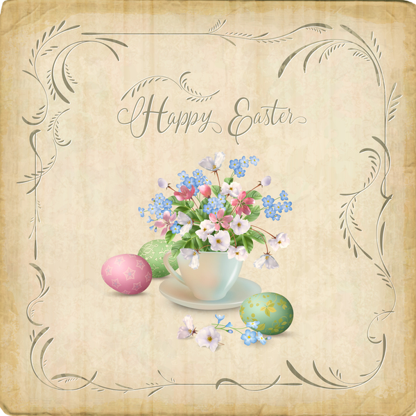Elegant easter card with parchment background vector 03  