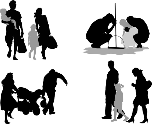 Family members silhouettes vector material  