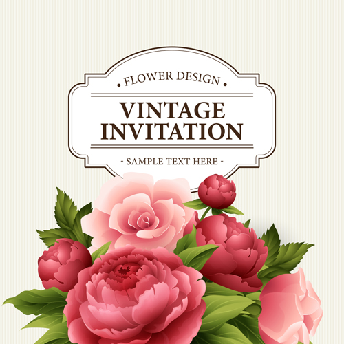 Flower design vintage invitations card vector 01  