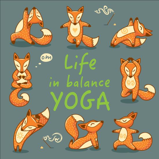 Foxes with yoga card vector 01  