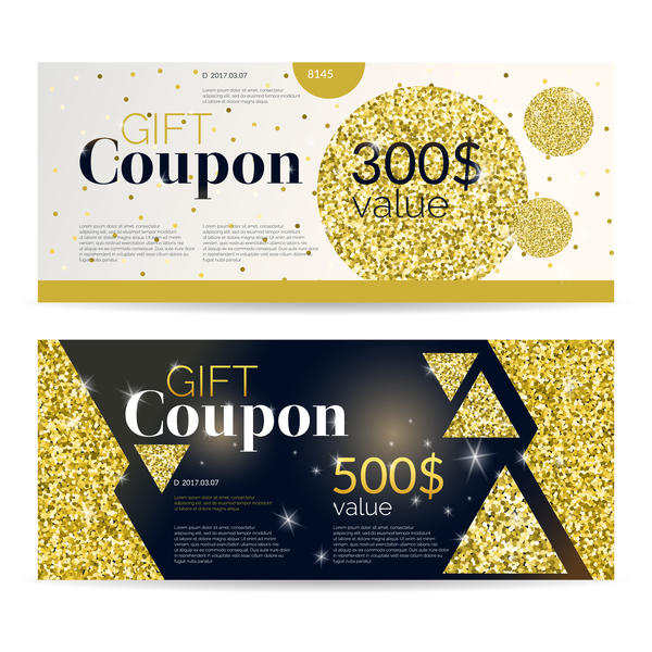 Gift coupon golden vectors set  