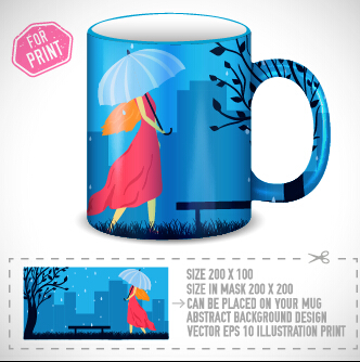 Girl and umbrella on the cup vector  