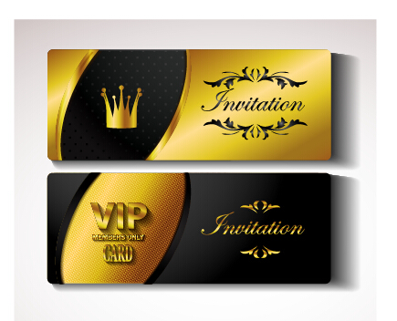 Golden Vip invitation cards vector design 01  