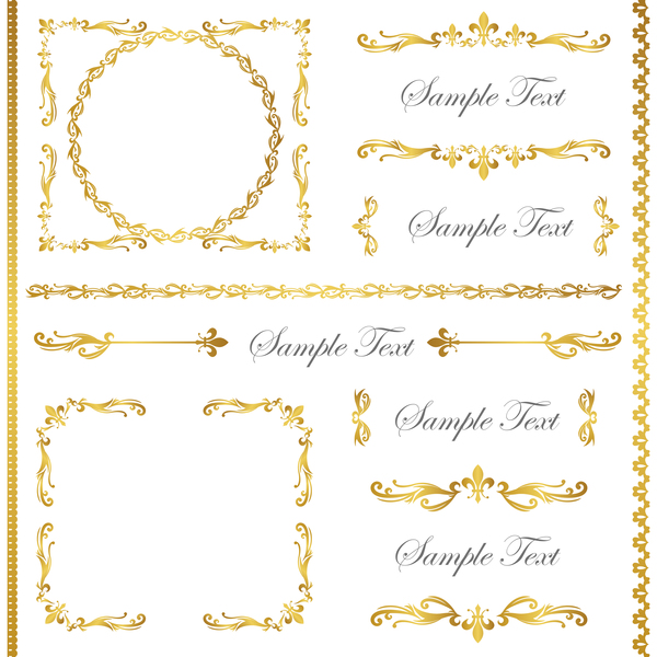 Goldene Dekor Kalligraphie mit Rahmen und Grenzen Vektor 08  