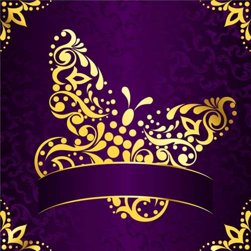 Golden easter pattern and purple background vector 04  