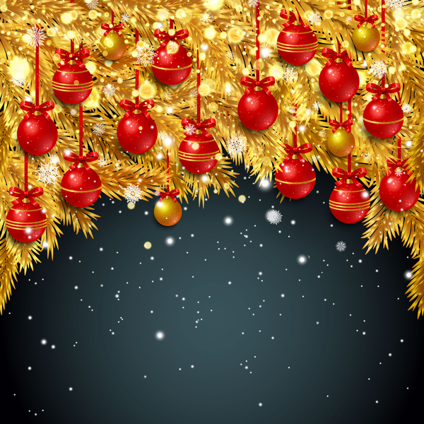 ابر الصنوبر الذهبي مع الكره عيد الميلاد الأحمر والظلام ناقلات الخلفية  