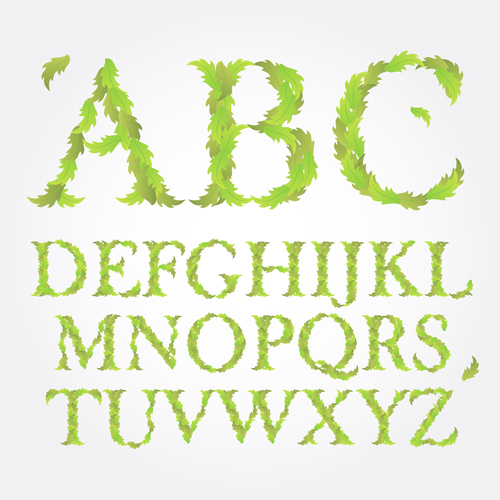 Green leaves alphabet excellent vector 04  