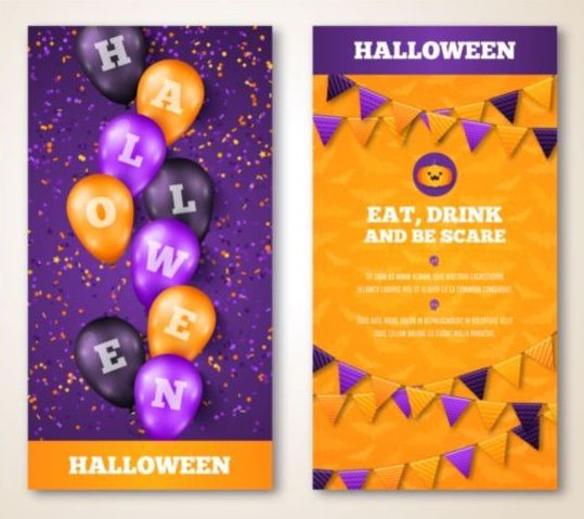 Halloween purple with yellow card vectors  