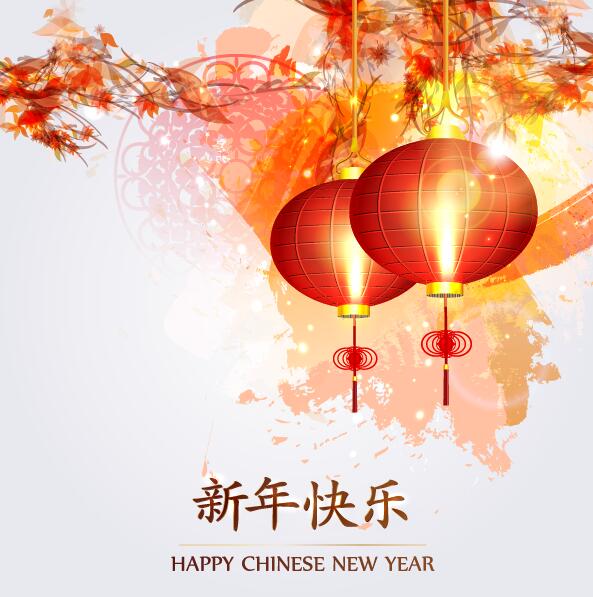 ハッピー中国の新年グリーティングカードとランタンベクトル01  