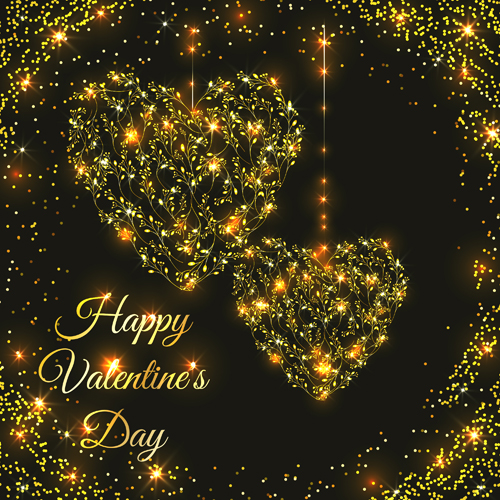 Happy valentines day golden ornaments vector  