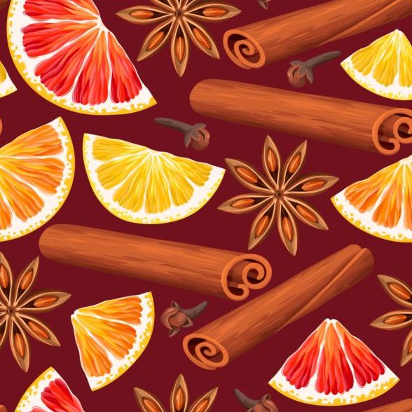 Lemon slices and spices seamless pattern vector 05  