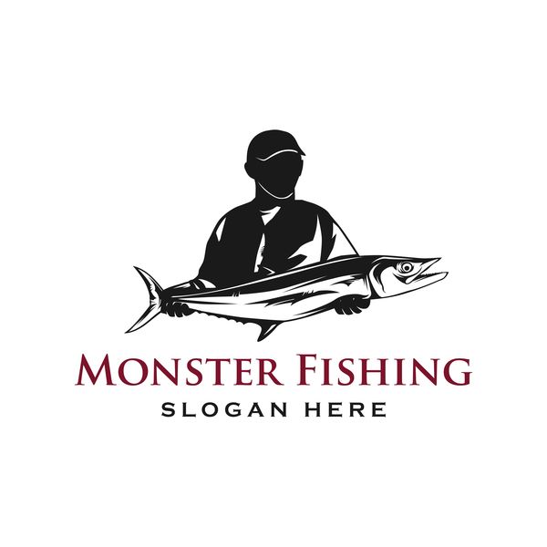Monster fishing logo vector  